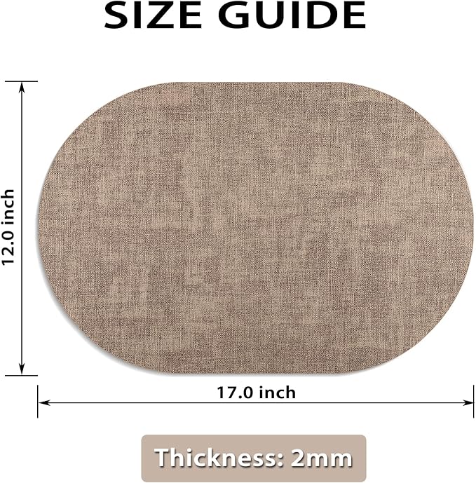 Placemats Set of 4 Non-Slip, Heat Resistant Oval Faux Leather Place mats Double Layer, Waterproof Table Mats Easy to Clean for Kitchen Dining Room Coffee Office Table, Apricot