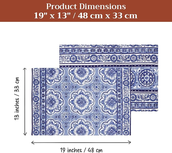 Maison d' Hermine Placemats Set of 4 Reusable 100% Cotton (13"x19") | Cloth Place Mats Washable Table Mats for Kitchen Dining Party Wedding Hotel Home Restaurant Spring Summer - Melodie Bleue