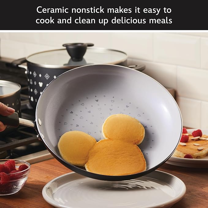Farberware Disney Monochrome Ceramic Nonstick Frying Pan/Skillet, Dishwasher Safe, 11 Inch Non Stick Open Fry Pan - Black