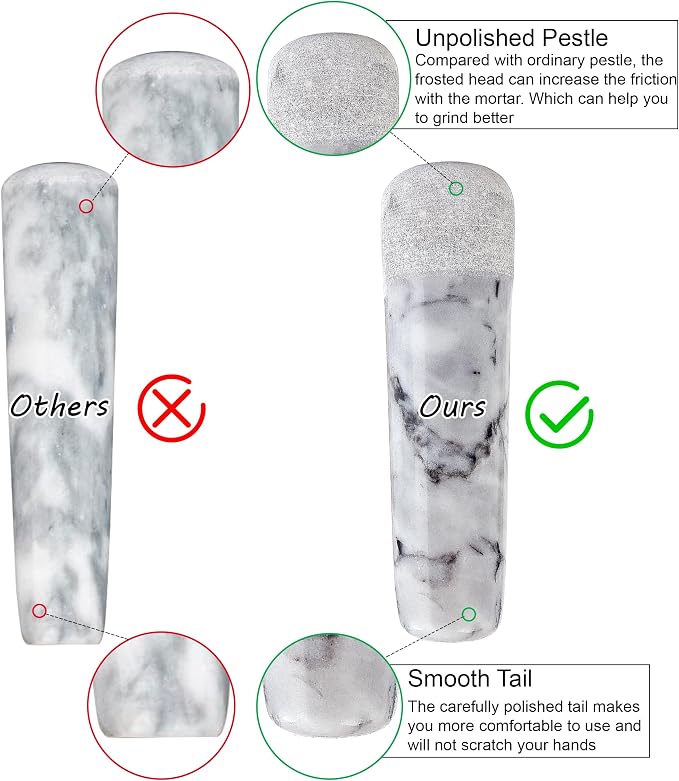 Mortar and Pestle Marble Set for Spices Pestos Seasonings Pastes Guacamole Bowl Herb Grinder Easy to Clean Included:Silicone Mat,Brush,Stainless Steel Spoon 4.33inch(Small,White Gray)