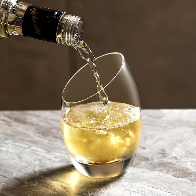 Lysenn Slanted Wine Glasses Set of 2, Hand Blown Stemless Cocktail Glasses | 10oz, Unique Design, Gold Base, Premium Quality, for Brandy, Bourbon and Whiskey, Home Bar Hosts, Dinner Party, Ideal Gift