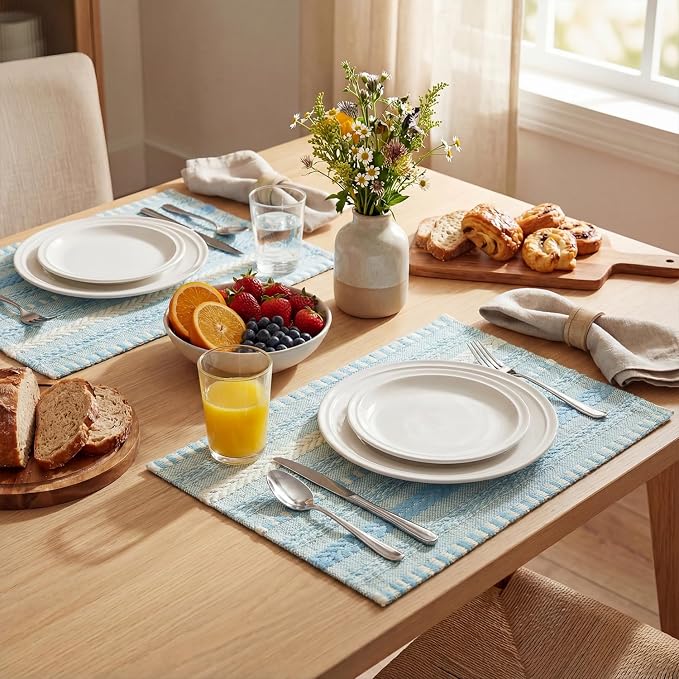 Artoid Mode Sky Blue Farmhouse Woven Braided Stripe Placemats Set of 4,12x18 Inch Seasonal Holiday Table Mats Party Kitchen Dining Decoration