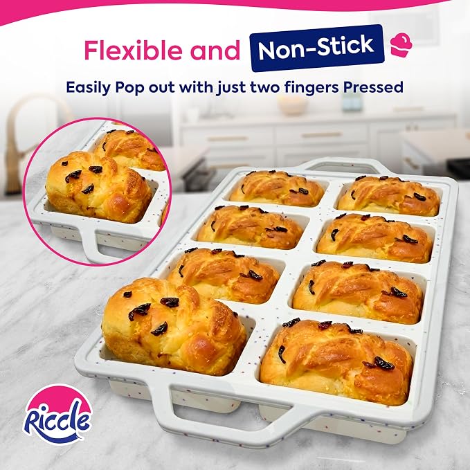 Silicone Mini Loaf Pans – 2 Pack, 8 Cavity Silicone Molds for Baking, Non-Stick Silicone Baking Pan