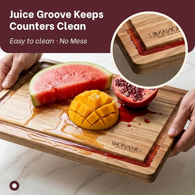 WONAMU Small Acacia Cutting Board Non Toxic, Wood Cutting Boards Gift Set | Acacia Wood Cutting Boards for Kitchen, Cotton Cloth & Gift Box Included, Housewarming Gifts New Home, Charcuterie Tray