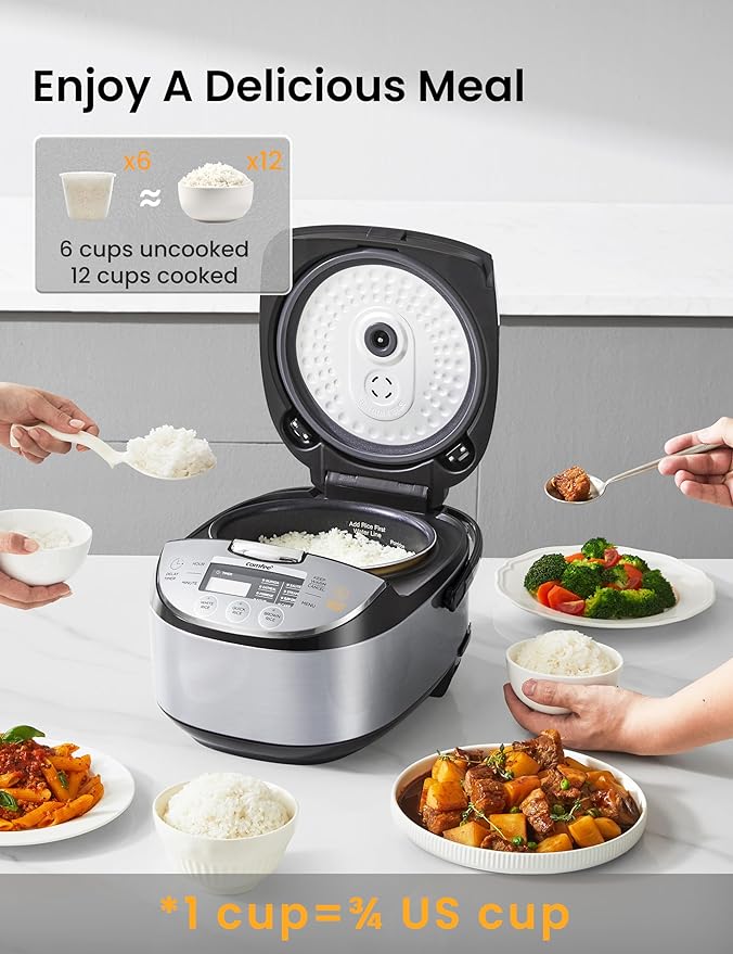 COMFEE' Rice Cooker with Fuzzy Logic, 11-Preset Modes, 6-Cups Uncooked Rice | 12 cups cooked, japanese rice cooker style, portable non-stick rice maker, steamer, fast, grain cooker, 24-hour delay timer