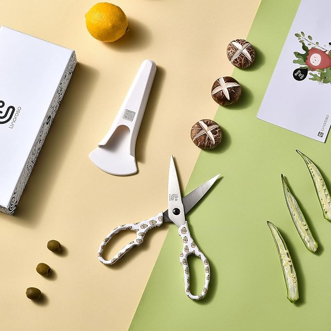 Kitchen Scissors Heavy Duty Kitchen Shears with Magnetic Holder Made with Japanese Steel 4034, Multipurpose Ultra Sharp Cooking Scissors for Meat/Vegetables/BBQ/Herbs/Pizza (Graphic,Chick)