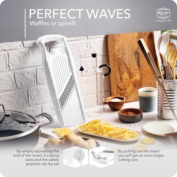 BORNER Wave waffle PowerLine | Vegetable Grater Börner - Quality Made in Germany, Color:White