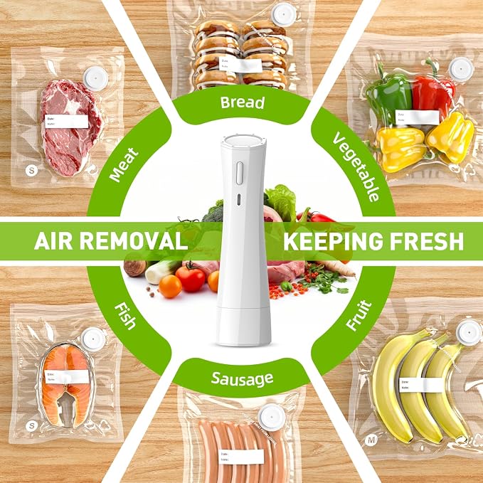 Handheld Vacuum Sealer for Food Storage: Portable Vacuum Sealing Machine with 30 Vacuum Bags - USB Rechargeable Cordless Food Sealer Saver for 5X Preservation