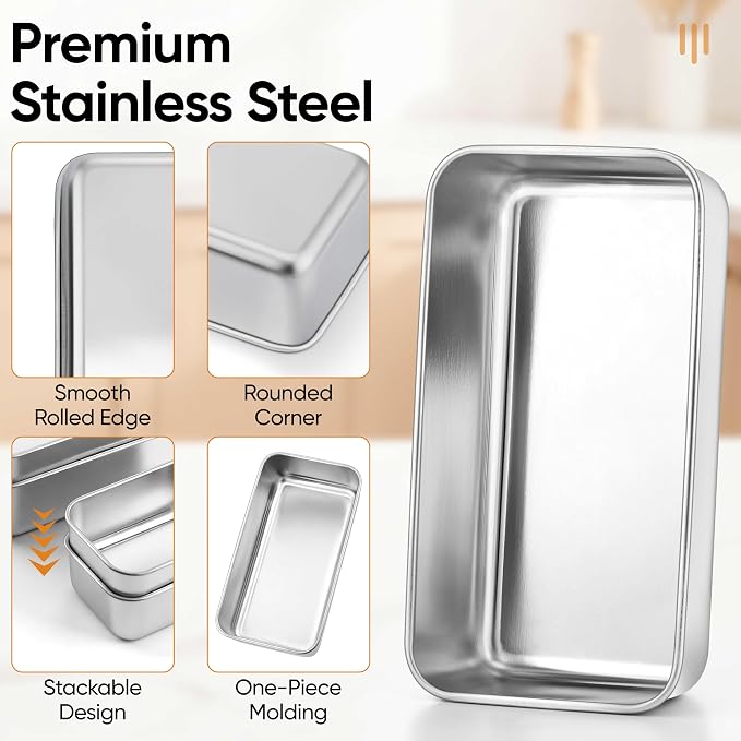 LIANYU Loaf Pan Set, 9x5Inch Bread Pans & 6.3x3.5Inch Mini Bread Baking Pan | 8 Pack Stainless Steel Bread Loaf Pans for Meatloaf Cake, Healthy & Non Toxic, Dishwasher Safe, 4 Medium Pans + 4 Small Pans