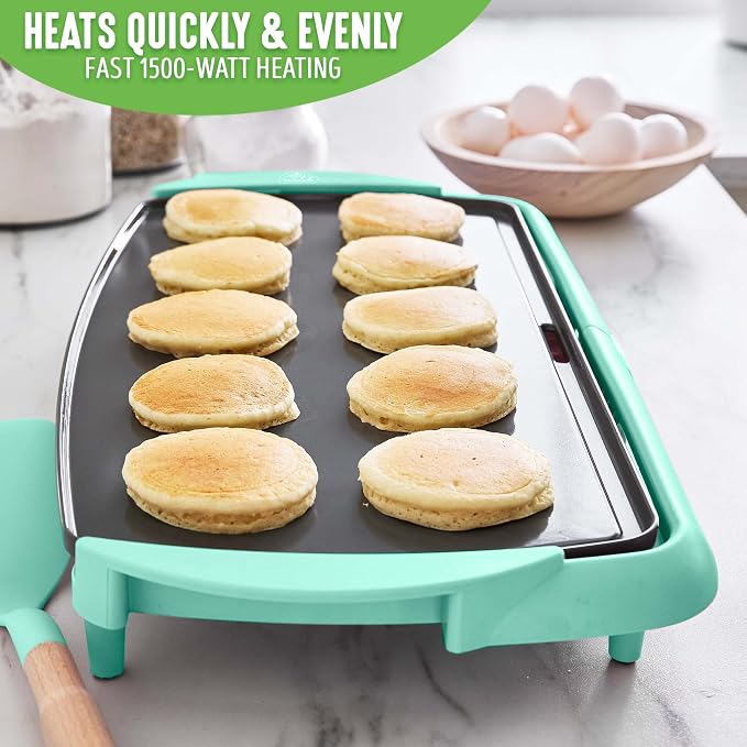 GreenLife 20" Extra Large Electric Griddle, Turquoise | PFAS-Free Ceramic Nonstick Coating, Temperature Control, Removable Dishwasher Safe Drip Tray, Pancakes, Eggs, Omelet, Burgers