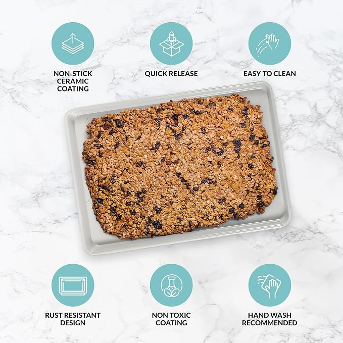 Non-Stick Ceramic Baking Sheet - Slick & Non-Toxic Ceramic Coating, PTFE & PFOA Free Cookie Sheet Pan - Perfect for Baking, Roasting, and More (Quarter Sheet Pan)
