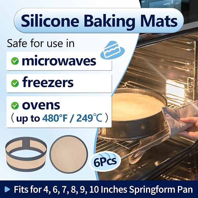 6 Pcs 4, 6, 7, 8, 9, 10 Inches Silicone Baking Mats for Springform Pan, Silicone Cheesecake Pan Protector Prevent Cakes from Sticking to Bottom and Sides (Gray)