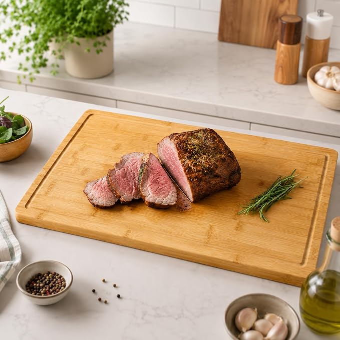 Handcrafted 23.75x12 inch Bamboo Cutting Board with Juice Groove – Handcrafted Bamboo Chopping Block, Eco-Friendly Charcuterie & Serving Board, 1/2 Inch Thick (XXX-Large)