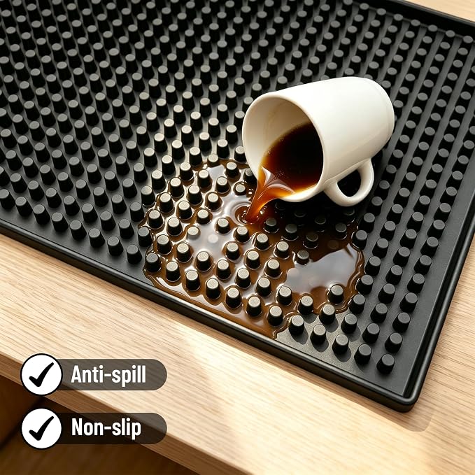 XieNie Bar Mat, 12"x6" Non-Slip PVC Mats for Home Coffee Bar Countertop | Versatile for Coffee Drinks Cocktail Makers, Keep Bar Counter Tops Neat Tidy, Dry Dishes Cups Glasses, Hand and Machine Wash