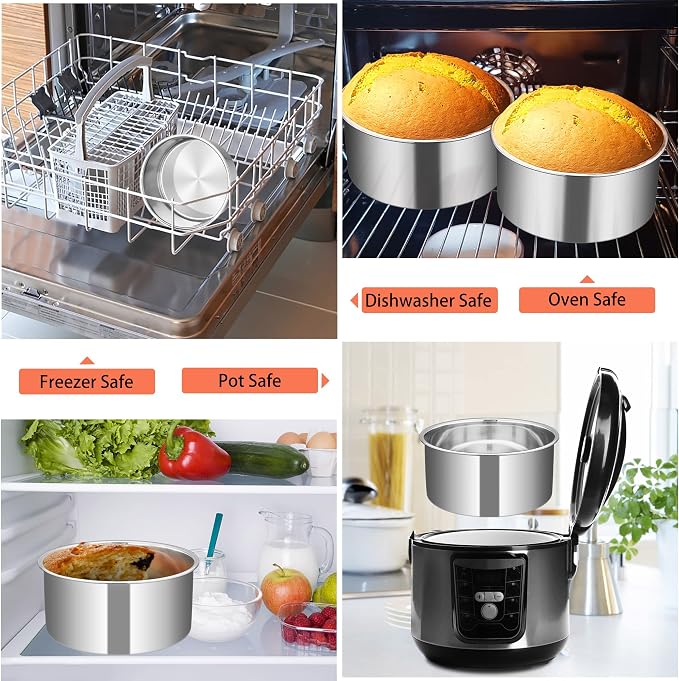 TeamFar 6 Inch Cake Pan, 6” x 3” Stainless Steel Round Deep Cake Baking Pan | Layer Cake Baking Tin for Wedding Birthday Party, Non-Toxic, Heavy Duty, Deep Straight Side, Mirror Finish, Dishwasher Safe