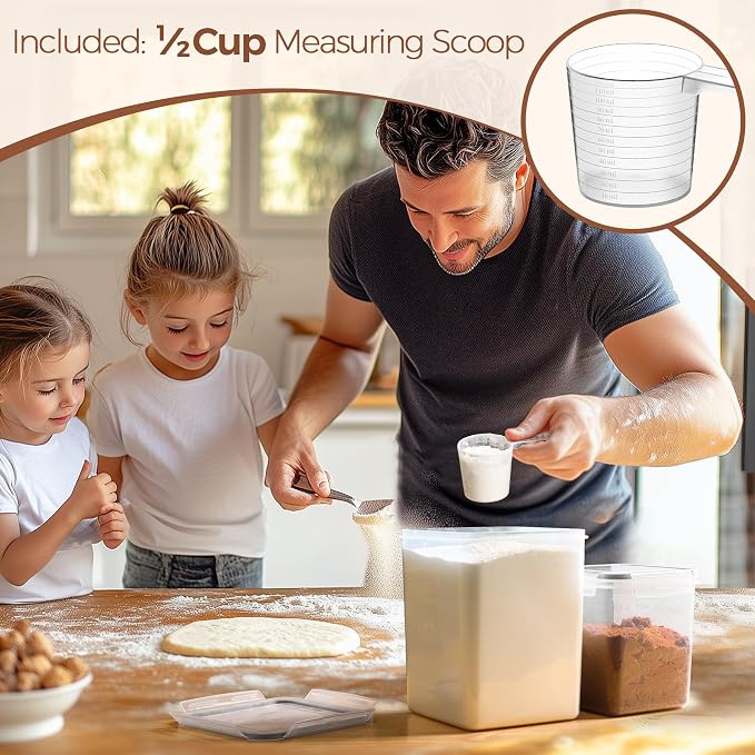 ComSaf Airtight Flour and Sugar Container 2.6Qt & 5.5Qt 3Pack, Wide Mouth | Plastic Food Storage Canister with Lid, Flour Sugar Cereal Rice Oats, Pantry Kitchen, Stackable Baking Supplies, Label, Scoop