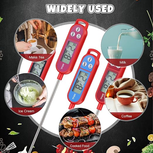 8 Pcs Meat Food Thermometer Food with Probe Water Liquid Instant Read Digital Thermometer Kitchen Cooking Supplies for Cooking BBQ Milk Yogurt (Red,Black,Pink,Blue)