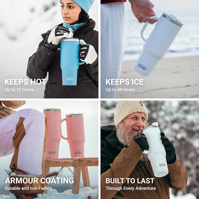 Beast 50 oz Tumbler with Handle Stainless Steel Vacuum Insulated Coffee Ice Cup Double Wall Travel Flask (Aquamarine Blue)