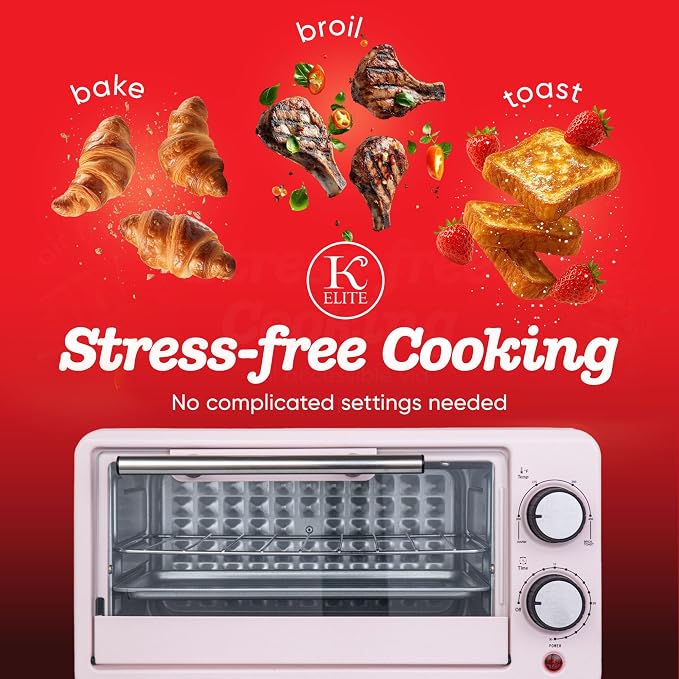 Kitchen Elite 4-Slice Countertop Toaster Oven, Stainless Steel Tray, Pink