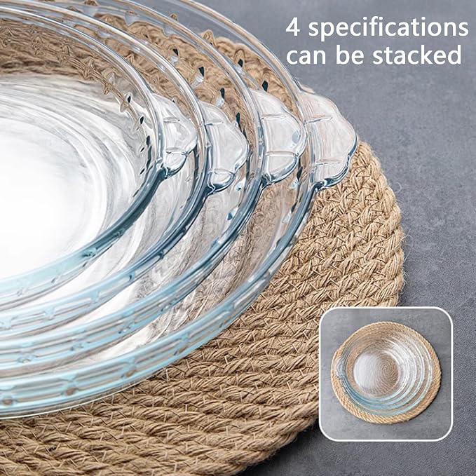 2-Pack (8") Glass Baking Dish Set, Round Glass Pie Pan for Dinner Baking and Serving with Easy Grab Handle
