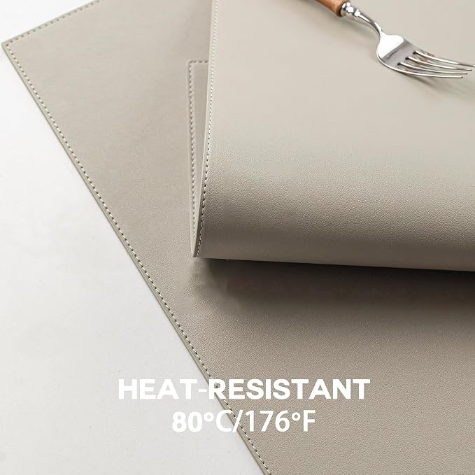 Baroyal Faux Leather Placemats Set of 8 Vinyl Washable Wipeable Table Mats for Kitchen Dining Table Heat Resistant Waterproof Indoor/Outdoor Placemats Non-Slip Easy Clean Place Mats-Almond Birch