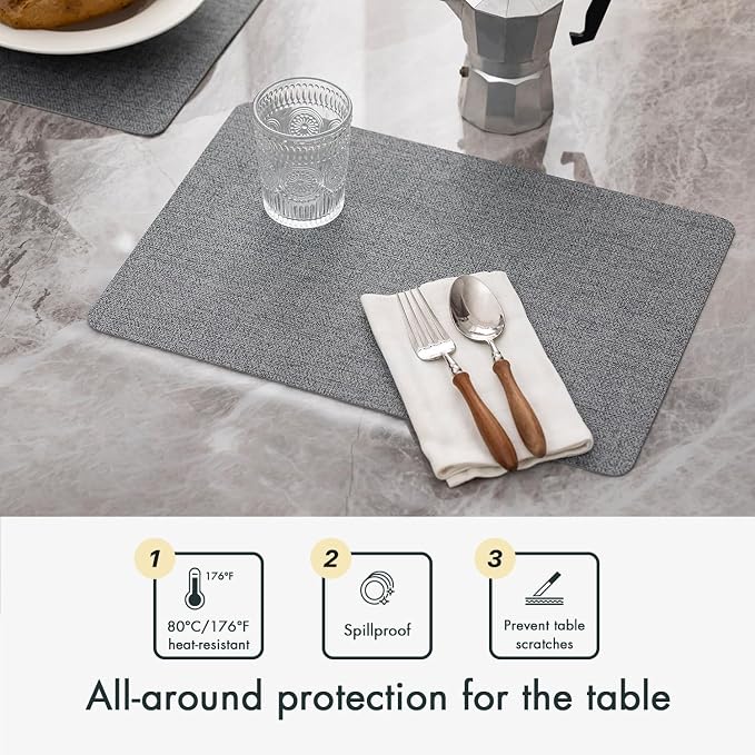 Baroyal Faux Leather Placemats Set of 6 Vinyl Washable Wipeable Table Mats for Kitchen Dining Table Heat Resistant Waterproof Modern Indoor/Outdoor Placemats Non-Slip Easy Clean Place Mats (Stargaze)