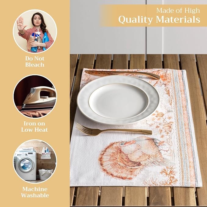 Maison d' Hermine Placemats Set of 4 Reusable 100% Cotton (13"x19") | Cloth Place Mats Washable Table Mats for Kitchen Dining Party Wedding Hotel Home Thanksgiving Christmas - Giving Thanks