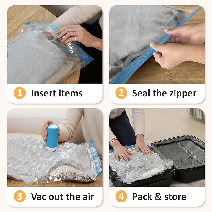 Cozy Essential Travel Vacuum Storage Bags with Rechargeable Cordless USB Pump, Space Saver Bags for Luggage, Suitcase, Carry-On, for Clothes, Blankets, Bedding & Seasonal Storage,22 Combo