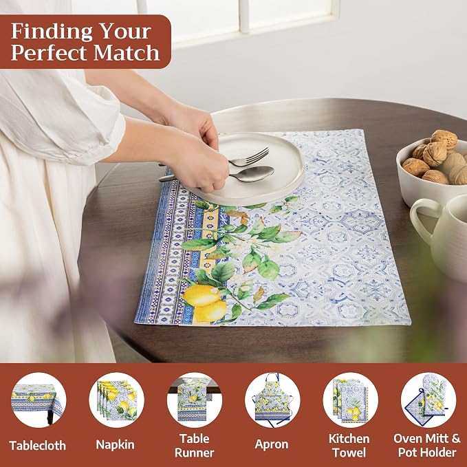 Maison d' Hermine Placemats Set of 4 Reusable 100% Cotton (13"x19") | Cloth Place Mats Washable Table Mats for Kitchen Dining Party Wedding Hotel Home Restaurant Spring Summer - Citrus
