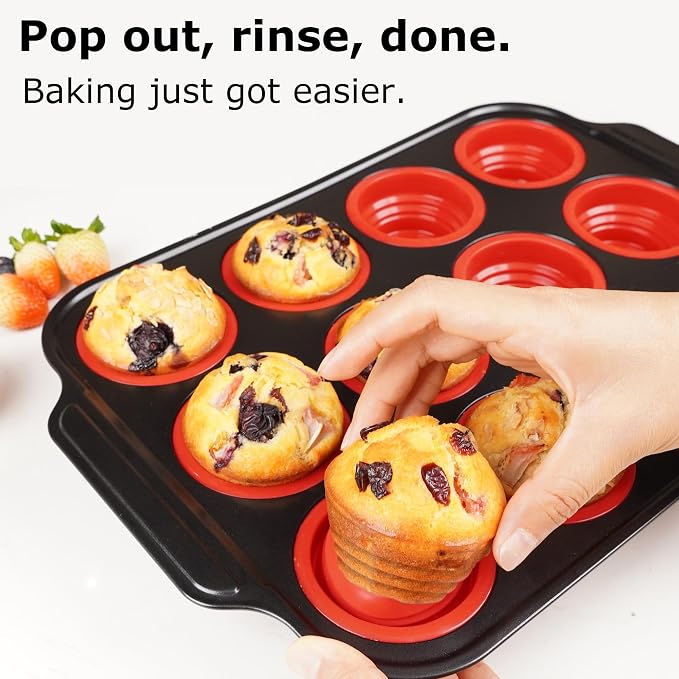 Silicone Muffin Pan for Baking with Metal Reinforced Frame, Nonstick Cupcake pan 12 regular size, Muffin Tin Easy to Pop, Silicone Egg Bite Molds for Oven Dishwasher Safe