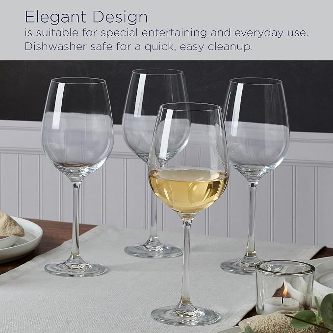 Mikasa Lana White Wine Glasses, Set of 4, 8.25 Ounce, Clear