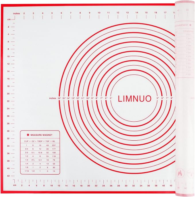 Silicone Baking Mat，Non Stick Rolling Dough with Measurements for Pie Pizza Cookies Fondant Making，Extra Thick Non Slip Silicone Pastry Mat (Red, XL-20"×28")