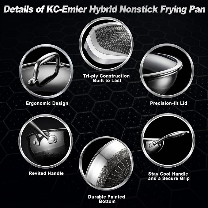 8" Non-Stick Frying Pan with Lid Tri-Ply Stainless Steel Pan with Stay-Cool Handle Oven & Dishwasher Safe For Induction, Ceramic & Gas Stovetops