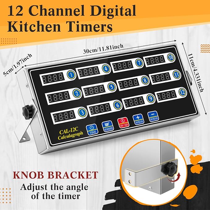 Relaxweex 1 Pack 12 Channel Kitchen Timers for Cooking, Commercial Digital Kitchen Timer with Loud Alarm, Large LCD Display, Restaurant Fryer, Chef, Baking Supplies