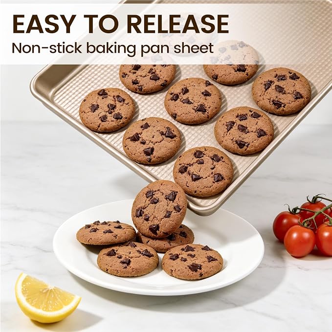Vinino Baking Sheet Set of 3, Cookie Sheets For Baking with Square Texture Pattern, Thicker Carbon Steel Non-stick Baking Pan Half/Quarter/Jelly Roll Pans Tray for Oven