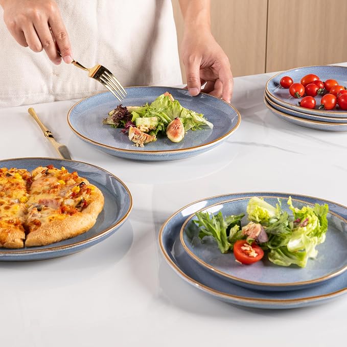 AmorArc Ceramic Dinnerware Sets for 4, 12Pcs Plates and Bowls Sets Dishes | Stoneware Handmade Reactive Glaze Dinner Set, Highly Scratch Resistant | Dishwasher & Microwave Safe Dishware