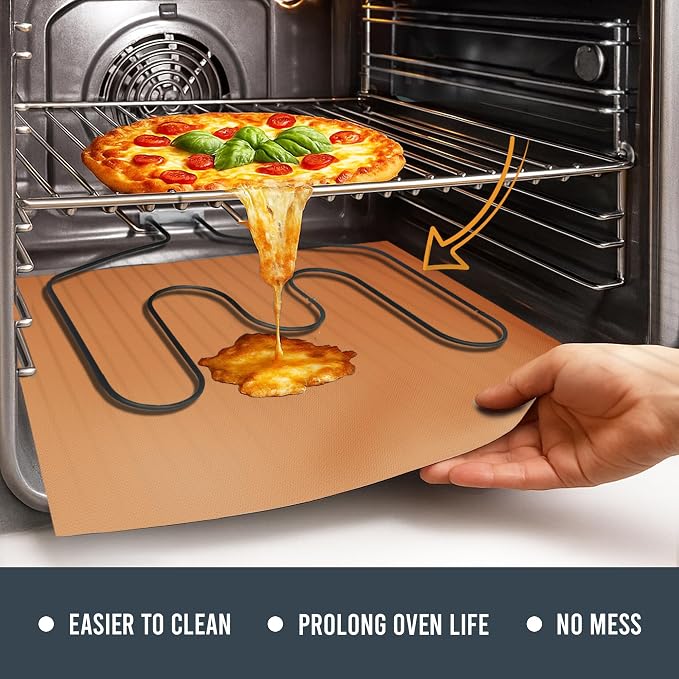 Oven Liners for Bottom of Oven - 17"x 25" Large Heavy Duty Non-Stick 3 Pack | Resistant to 500°F, BPA & PFOA Free, Reusable, Fits Electric, Gas, Toaster, Microwave Ovens & Grills, Spill Guard, Copper