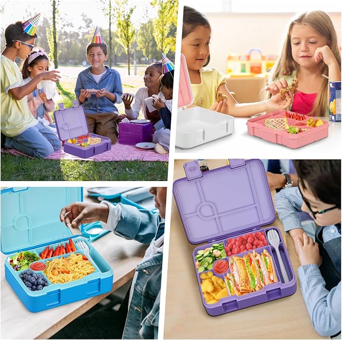 JOOPETALK Chill Bento Lunch Box for Kids Adult with Ice Pack,6-Compartment Reusable Leak-proof Lunch Container for Girls Boys to School,Keep Food Cold&Fresh,Dishwasher & Freezer Safe