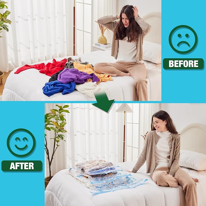 Vacuum Storage Bags, Vacuum Seal Bags for Clothing, 5 Jumbo 5 Large | Extra Large XL, Airtight Triple Seal, Save 80% Space, Hand Pump, Work with Vacuum, Double Zip, Reusable, Easy to Use