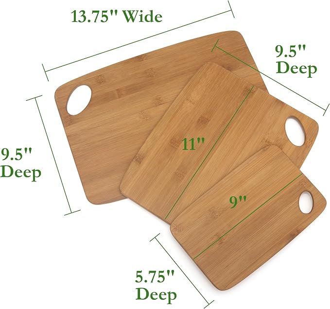 Lipper International 839 Bamboo Wood Thin Cutting Board with Oval Hole in Corner, Assorted Sizes, Set of 3