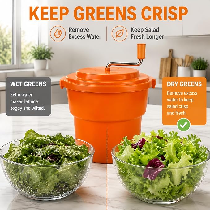 Commercial Salad Spinner 2.5 Gal / 10 Qt Heavy Duty Manual Lettuce Dryer with Stainless Steel Shaft, Large Capacity Vegetable Dryer Basket with Brake & Drain System for Restaurant Kitchen & Food Prep