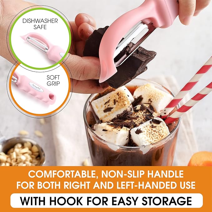 Spring Chef Swivel Vegetable Peeler with Soft Grip Handle, Pink Lemonade | Premium Potato Peeler w/ Ultra Sharp Stainless Steel Blades, Multifunctional Veggie Peeler for Apple, Carrot, Cucumber, Fruit