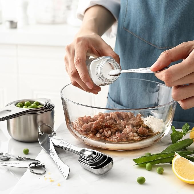 Spring Chef Stainless Steel Measuring Cups and Spoons Set of 20 w/Leveler | Nesting Metal Measuring Cups for Kitchen & Rectangular Teaspoon & Tablespoon Measuring Spoons for Dry and Liquid Ingredients