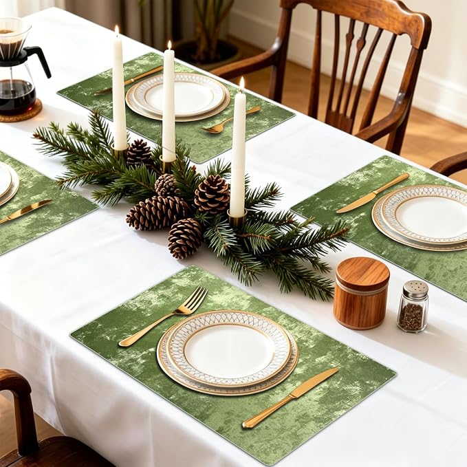 Faux Leather Placemats Set of 6, 11.8"x17.7", Forest Green | Reversible Table Mats, Waterproof, Stain & Heat Resistant, Easy Clean for Dining, Gatherings, Outdoor