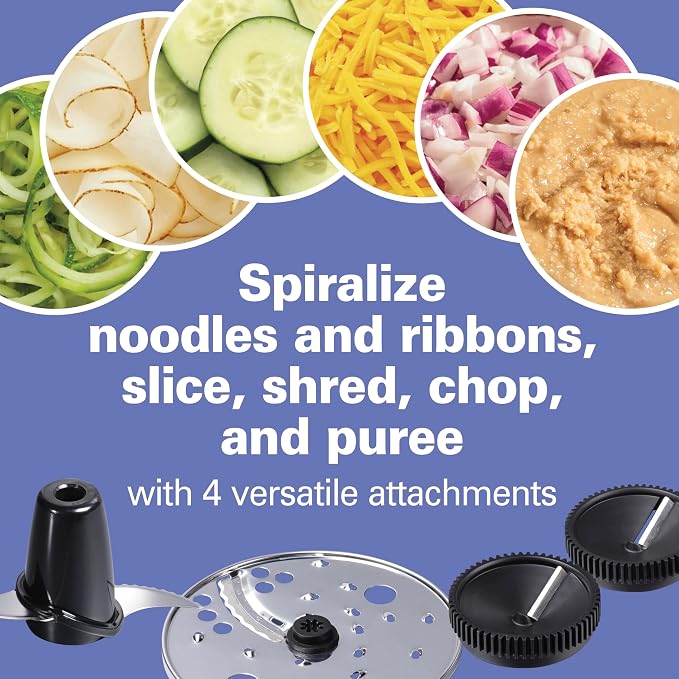 Hamilton Beach 10 Cup Food Processor & Vegetable Chopper | For Slicing, Shredding, Mincing, and Puree | Veggie Spiralizer Attachment | Grey and Stainless Steel | 70735