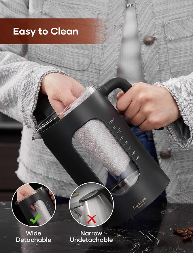 INTASTING Electric Tea Kettle with Infuser, 1℉ Temperature Control, 1 Liter | 1200W Fast Heating, BPA-Free Glass, Easy to Clean, Keep-warm, Auto shut-off, Wood