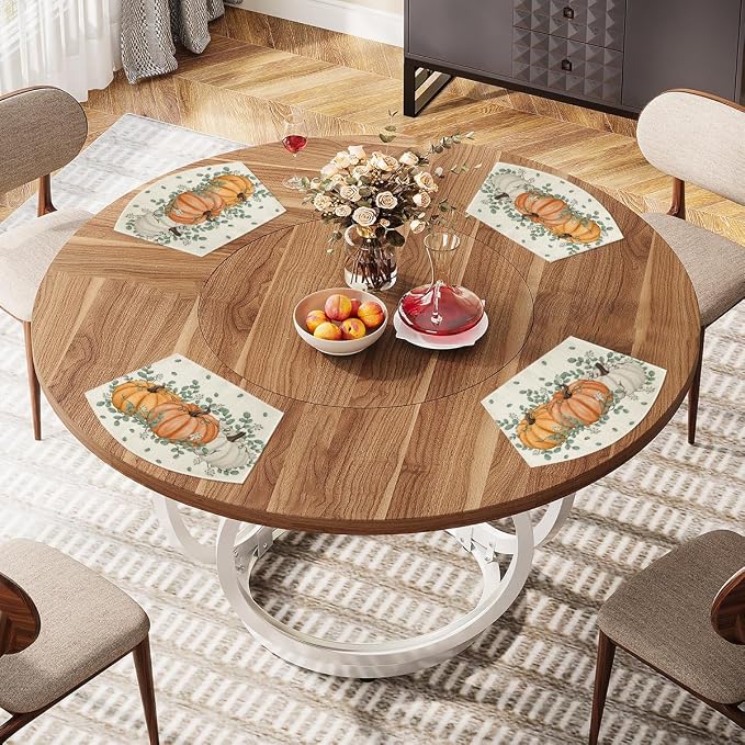 Artoid Mode Pumpkin Eucalyptus Fall Wedge Placemats Set of 4-12 x 18 Inch | Heat-Resistant, Washable Table Mats, Seasonal Autumn Leaves Kitchen Dining Decor