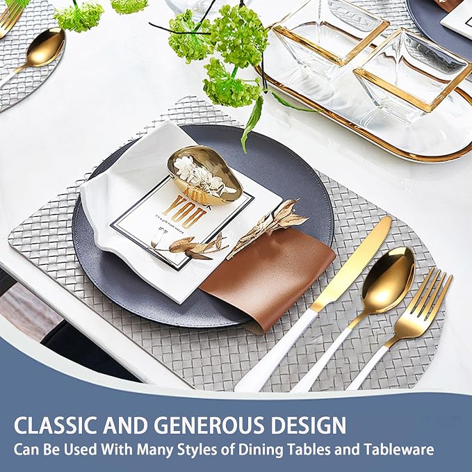 24 Pieces Silverware Set, Stainless Steel Flatware Set with Silverware Holder Spoons Forks Knives,Utensils Set Service for 6,Gold Mirror Polished and Matte Painted Cutlery Set (White)