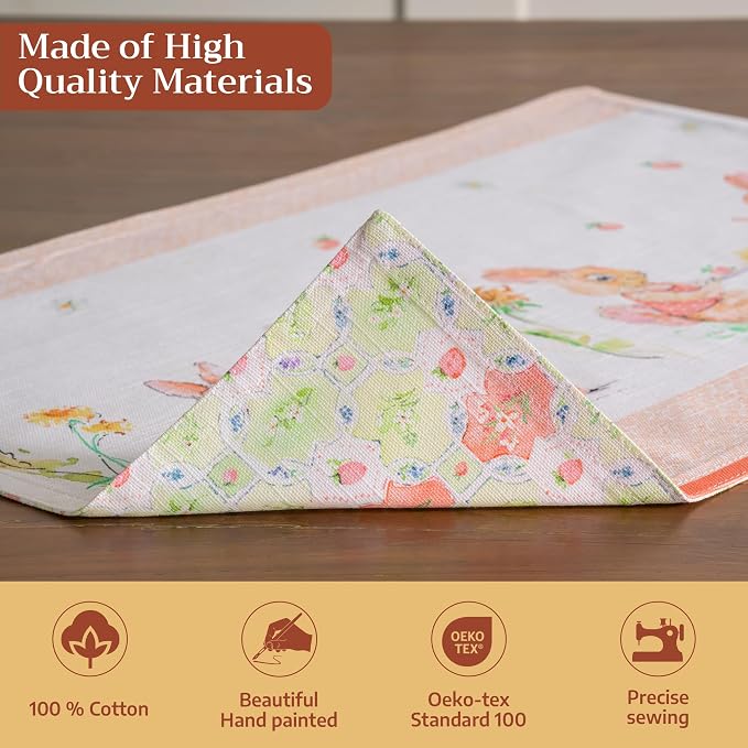 Maison d' Hermine Placemats Set of 4 Reusable 100% Cotton (13"x19") | Cloth Place Mats Washable Table Mats for Kitchen Dining Party Wedding Hotel Home Restaurant Spring Summer - Bunny Party