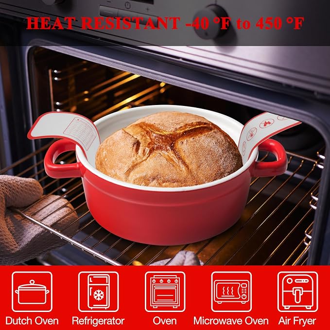 2 Pcs Sourdough Silicone Bread Sling for Dutch Oven Liners | Non-Stick Bread Baking Mat Set, Anti-slip Reusable Bread Sling with Long Handle to Transfer Sourdough Bread